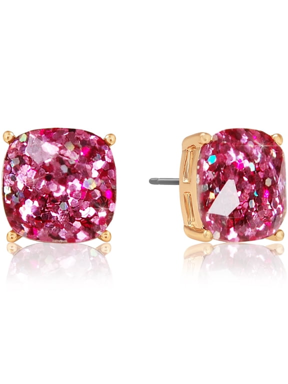 Large Stud Earrings for Women - Sparkly Hot Pink Fuchsia Big Glitter Studs