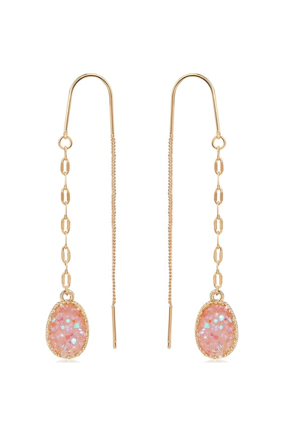 Light Pink Druzy Earrings for Women - Rose Quartz Threader Dangles