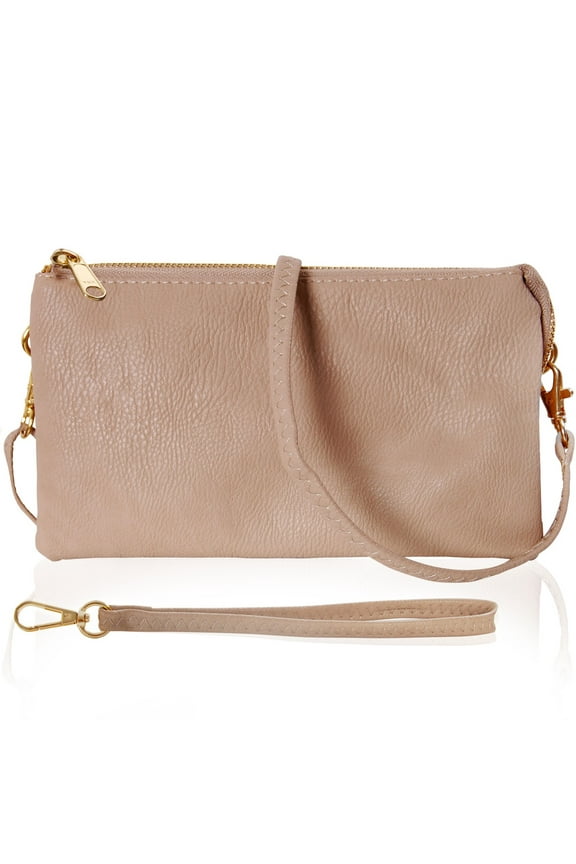 Nude Clutch Purse - Tan Vegan Leather Crossbody Wristlets for Women