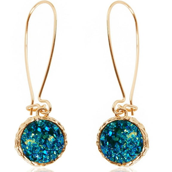 Humble Chic Peacock Blue Druzy Threaders - Boho Glitter Long Drop Earrings for Women