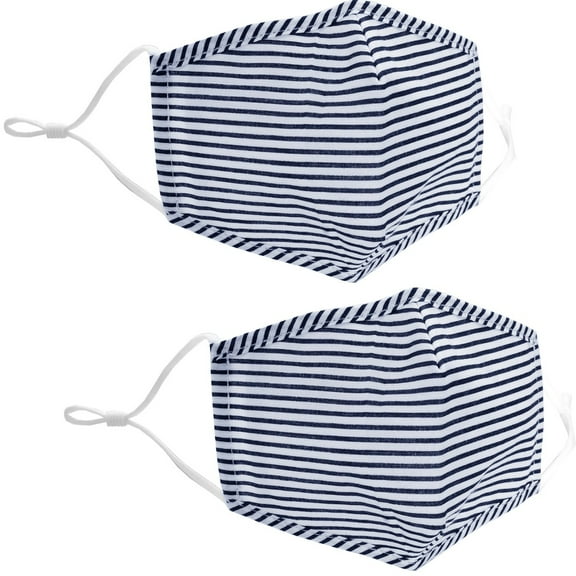 Humble Chic Reusable Breathable Cotton Face Mask - 2-Pack Navy Stripes