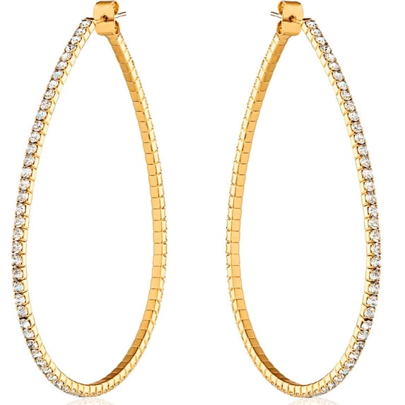Humble Chic Rhinestone Hoop Earrings For Women - Gold CZ Teardrop Hoops - 2.6 inch