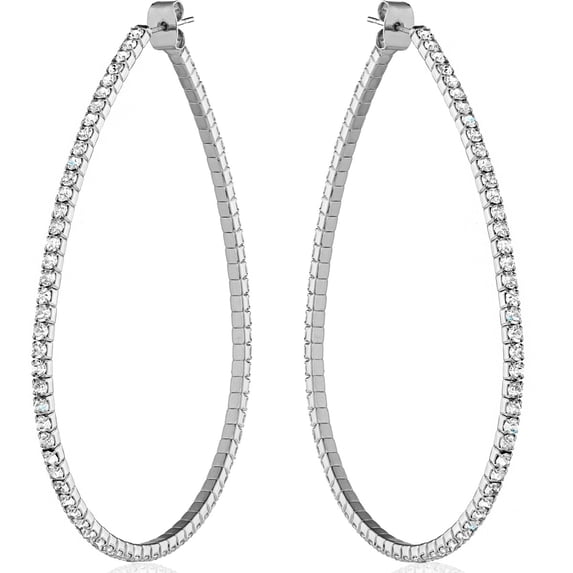 Humble Chic Rhinestone Hoop Earrings For Women - Silver CZ Teardrop Hoops - 2.6 inch