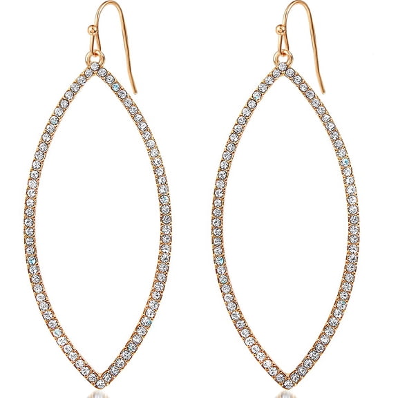 Humble Chic Rhinestone Hoop Earrings - Gold Marquise Drop Earrings for Women