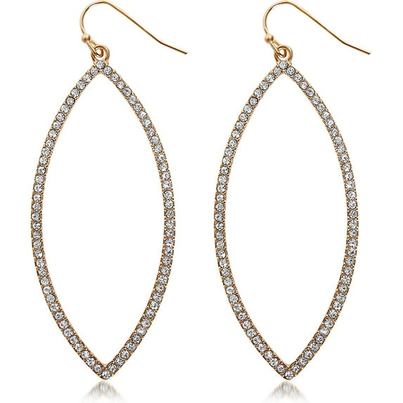 Humble Chic Rhinestone Hoop Earrings - Gold Marquise Drop Earrings for Women
