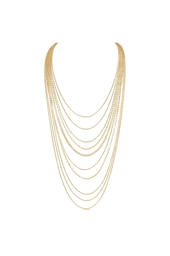 Rhinestone Necklace for Women - Gold Long Layered CZ Necklaces
