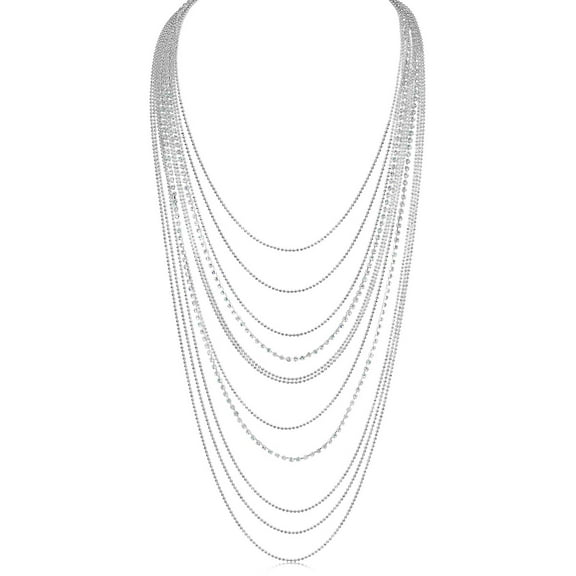 Humble Chic Rhinestone Necklace for Women - Silver Long Layered CZ Necklace
