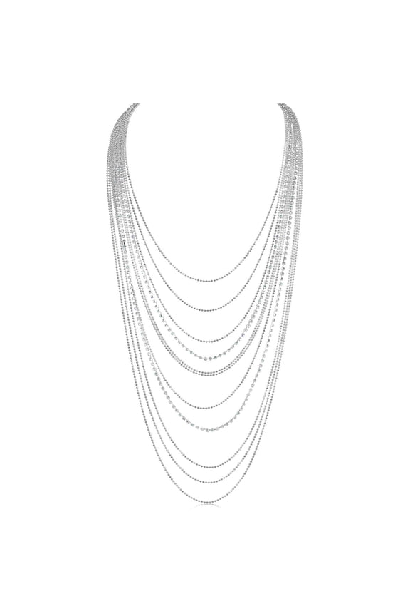 Rhinestone Necklace for Women - Silver Long Layered CZ Necklace