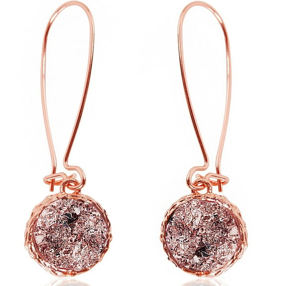 Humble Chic Rose Gold Druzy Threaders - Boho Glitter Long Drop Earrings for Women