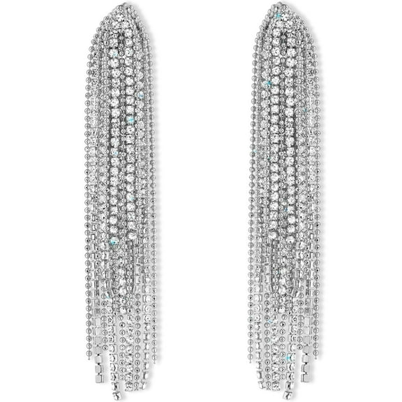 Humble Chic Silver CZ Diamond Earrings - Oversized Tassel Statement Chandelier Studs