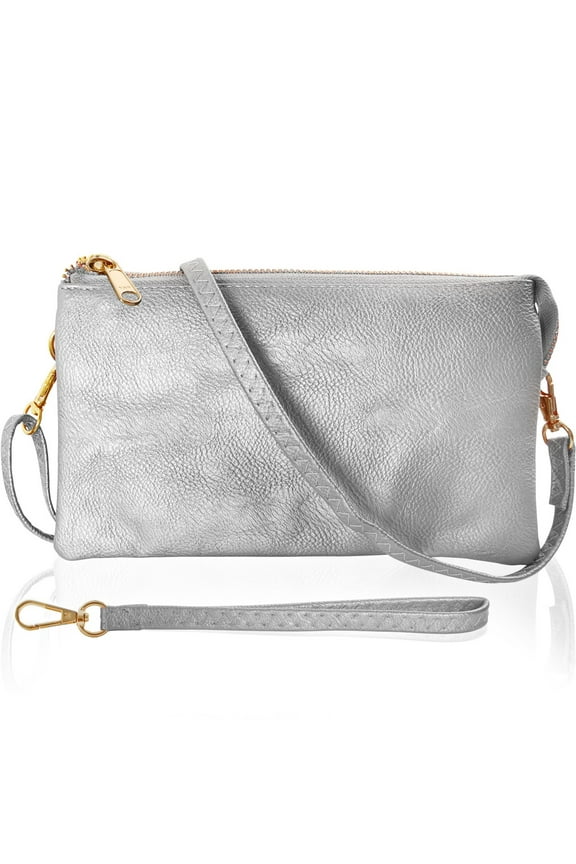 Silver Crossbody Purse - Wristlet Clutch Purse, Phone Wallet Wristlets for Women