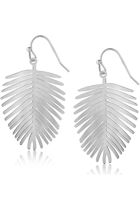Silver Leaf Earrings for Women - Boho Palm Tree Drops, 2 inch