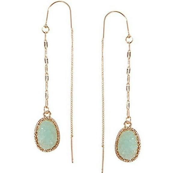 Humble Chic Simulated Druzy Chain Bar Threaders - Needle Drop Earrings, Aqua