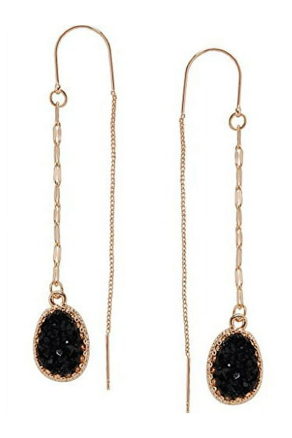 Simulated Druzy Chain Bar Threaders - Needle Drop Earrings, Black