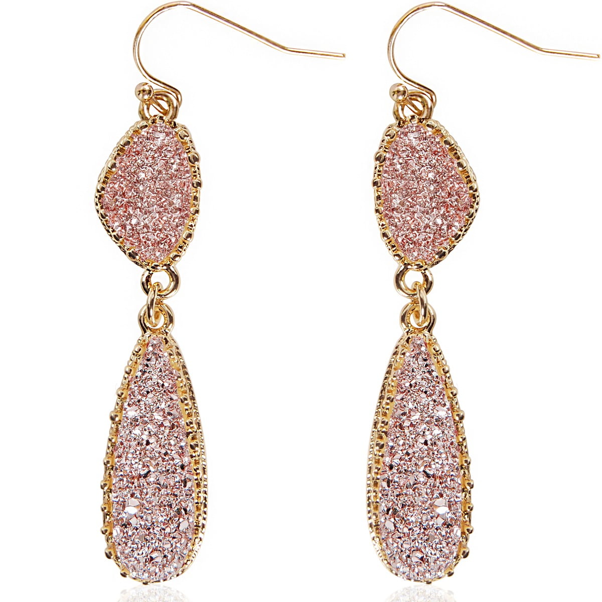 Golden Druzy Drop Earrings in Rose Gold