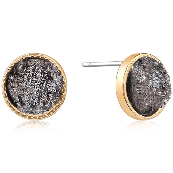 Humble Chic Hematite Druzy Stud Earrings - Simple Dainty Earrings for Women, 10mm