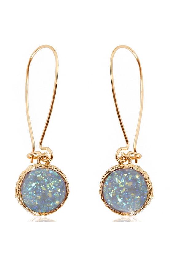 Periwinkle Druzy Threaders - Boho Glitter Long Drop Earrings for Women