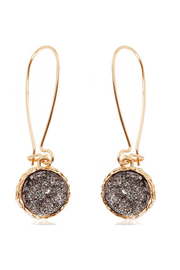 Simulated Druzy Threaders - Boho Glitter Upside-Down Long Hoop Dangle Drop Earrings for Women