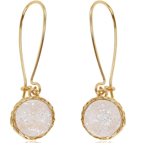 Humble Chic Opal Druzy Threaders - Boho Glitter Long Hoop Drop Earrings for Women