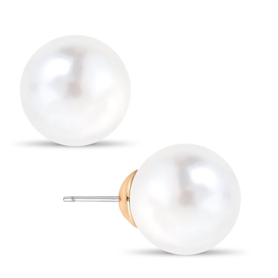 White Pearl Earrings for Women Studs - Round Faux Large Pearl Stud Earrings