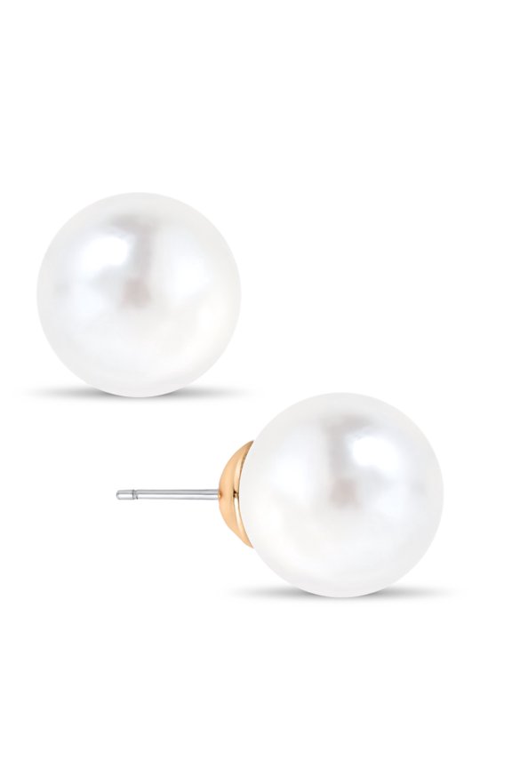 Simulated Pearl Studs - Big Faux Round Oversized Earrings, 10mm White