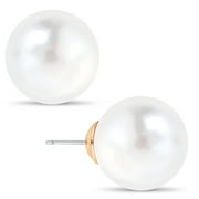 HUMBLE CHIC Simulated Pearl Studs - Big Faux Round Oversized Earrings, 14mm White