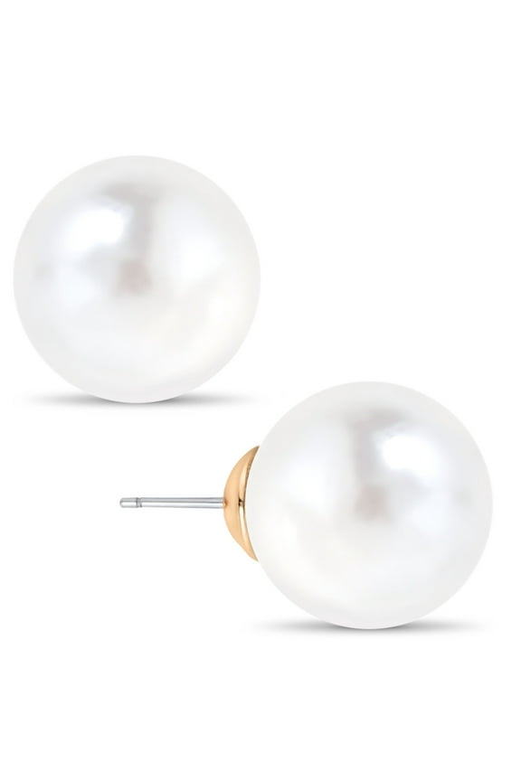 Simulated Pearl Studs - Big Faux Round Oversized Earrings, 14mm White