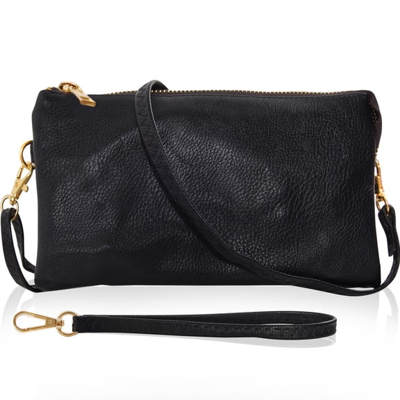 Humble Chic Small Black Clutch Purse - Black Vegan Leather Wristlet Purses for Women