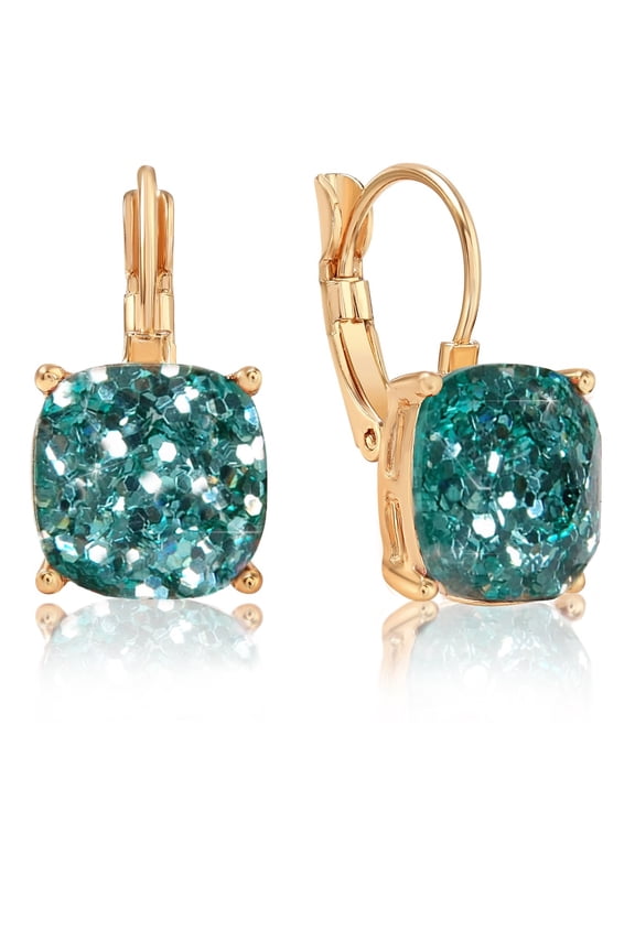 Teal Earrings for Women - Faux Aqua Blue Large Dangling Leverback
