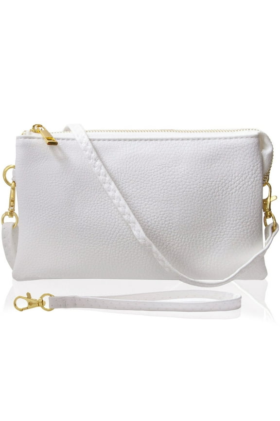 White Clutch Purse Wristlets for Women - Vegan Leather Crossbody Bags