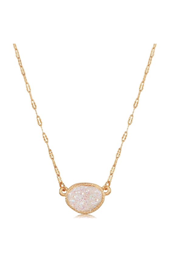 White Opal Druzy Delicate Necklace - Gold Dainty Chain Simple Pendant