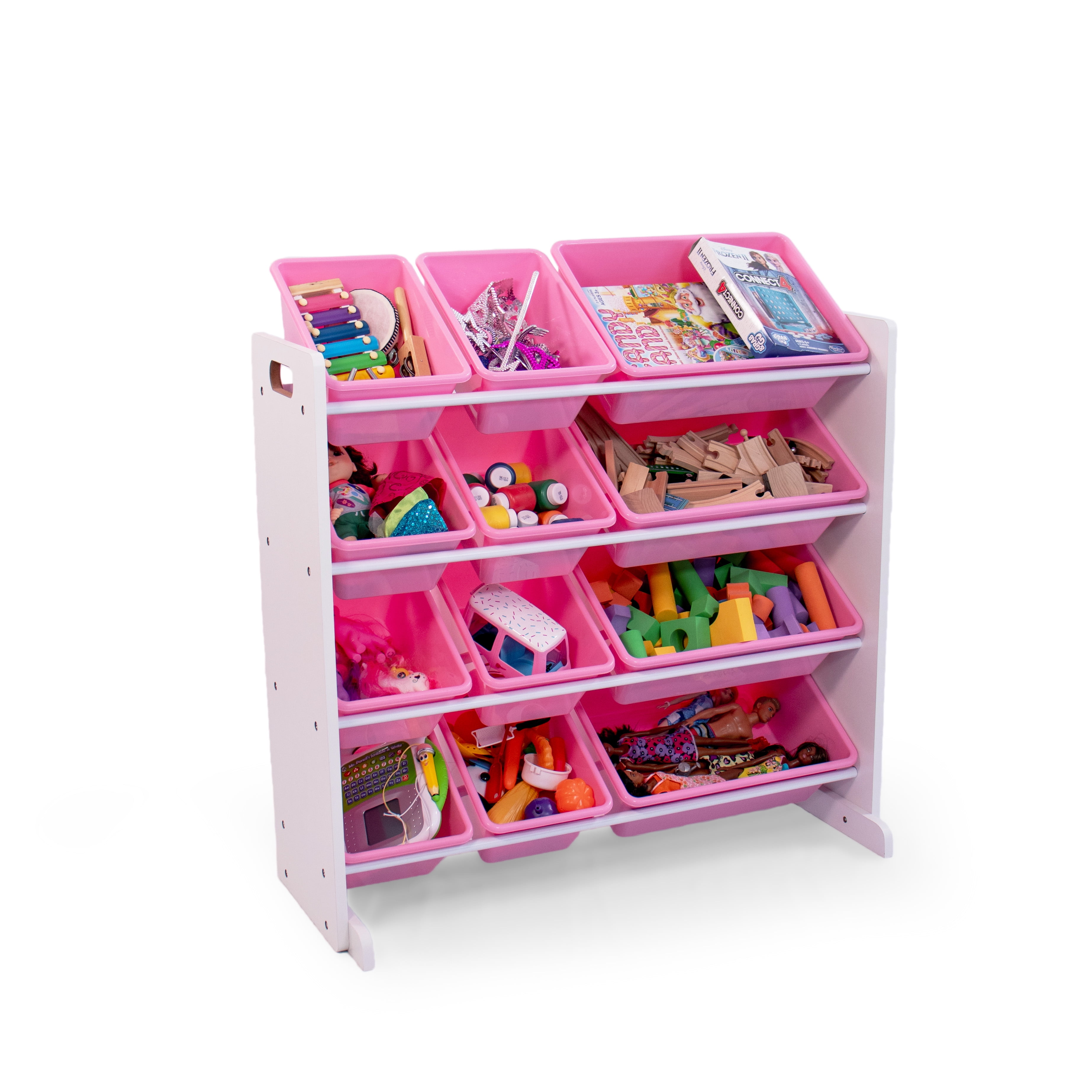 Humble Crew 12 Bin Toy Storage Organizer, White/Pink