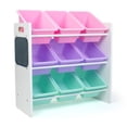 thumbnail image 1 of Humble Crew Kid's 9 Plastic Bin Toy Storage Organizer with Chalkboard Side Panel, Multi Color, 1 of 8