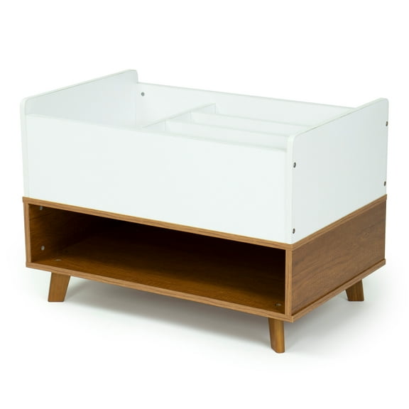 Humble Crew Bookshelf Caddy and Toy Storage with Shelf, Warm Wood/White