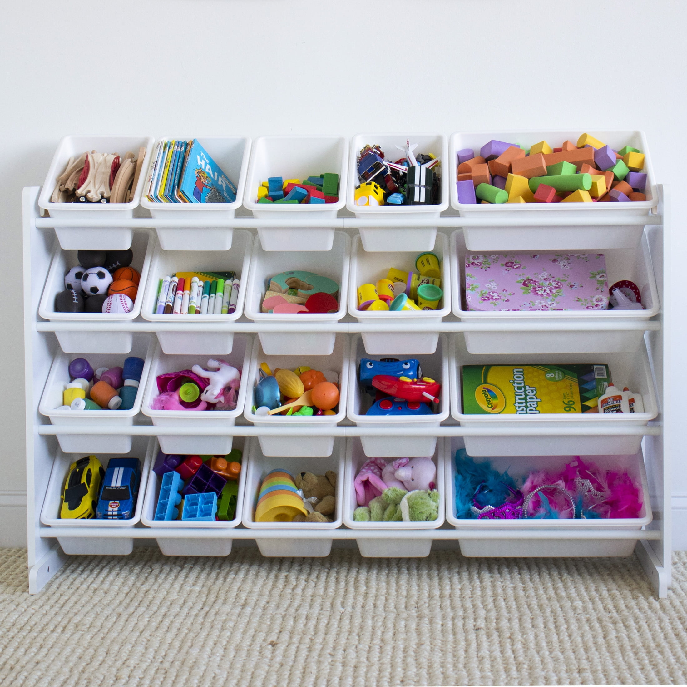 Humble Crew Extra Large Kids Toy Storage Organizer with 20 Plastic Storage Bins, White