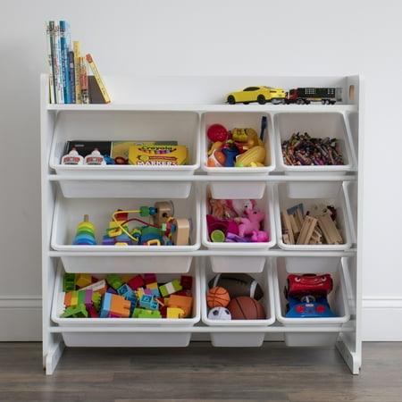 Humble Crew Kids Toy Storage Organizer with Shelf and 9 Plastic Storage Bins, White