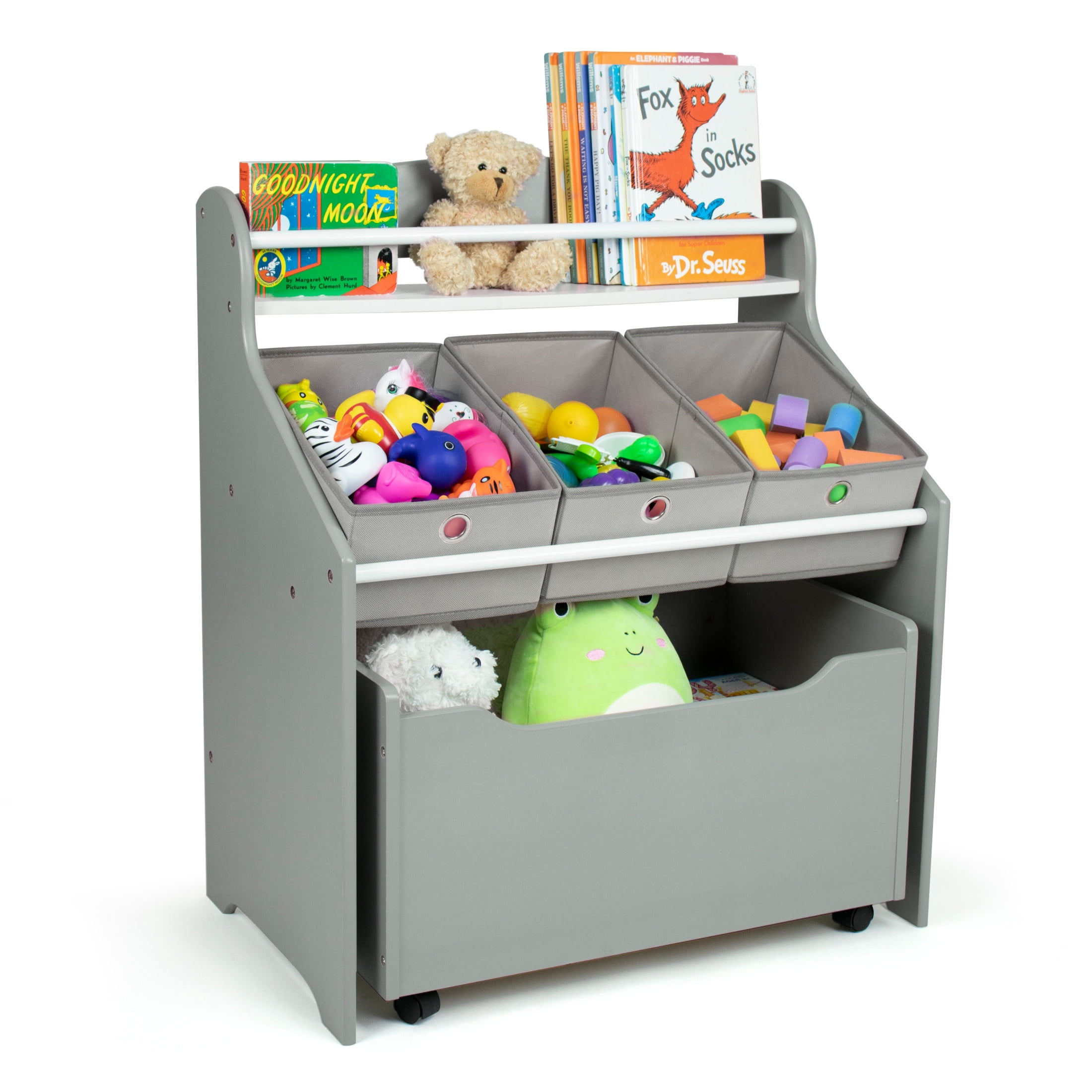 Gray Wood 3-in-1 Multi-Storage Unit with Fabric Bins