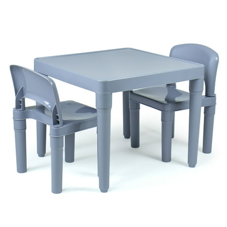 Humble Crew Camden Toddler Lightweight Plastic Table and 2 Chairs Set, Square Grey Table & Chairs