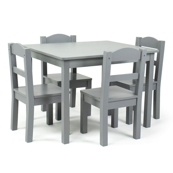 Humble Crew Camden Toddler Wood Table and 4 Chairs Set, Grey