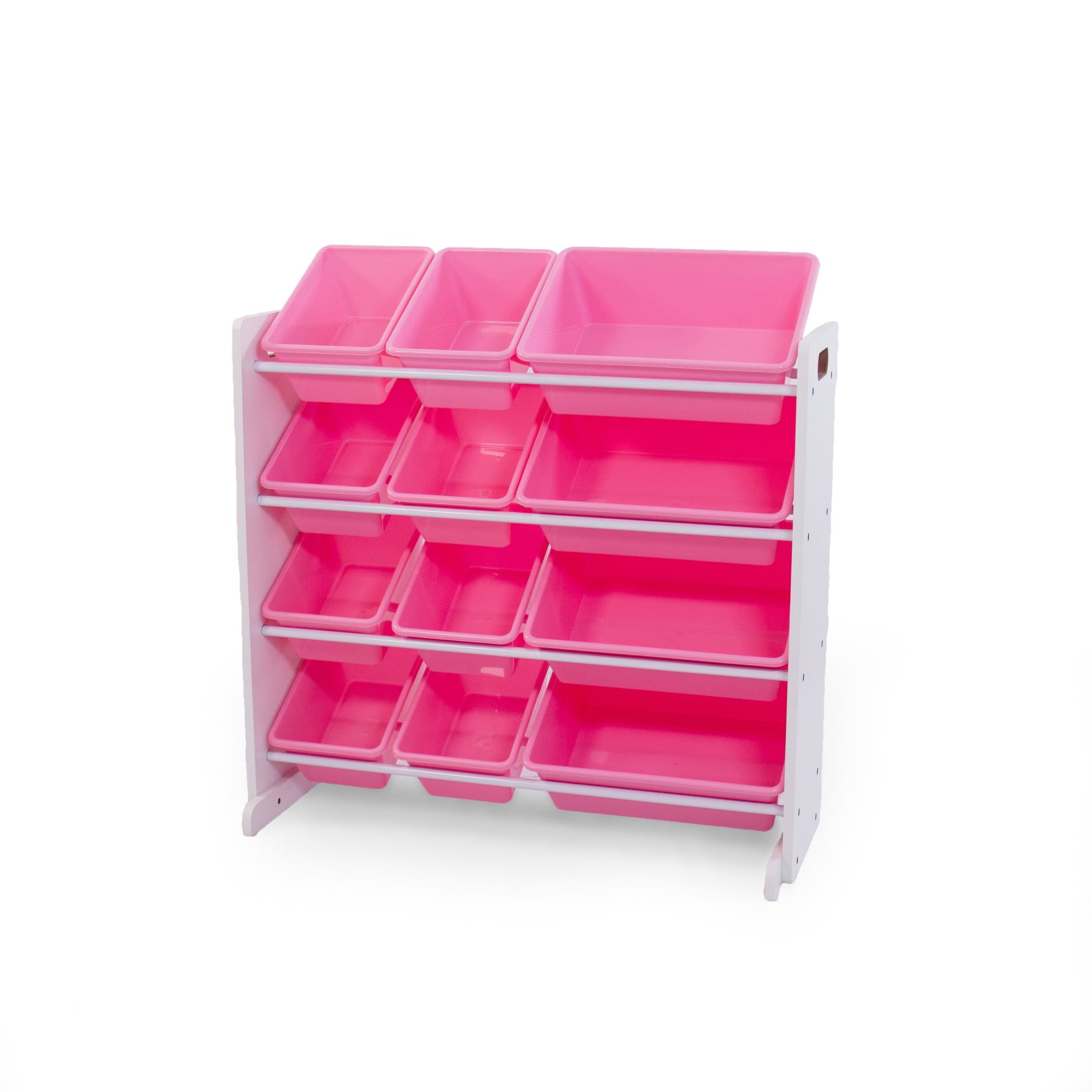 Humble Crew Bath Toy Organizers White/Pink Carly Toy Storage Organizer with 12 Plastic Storage Bins