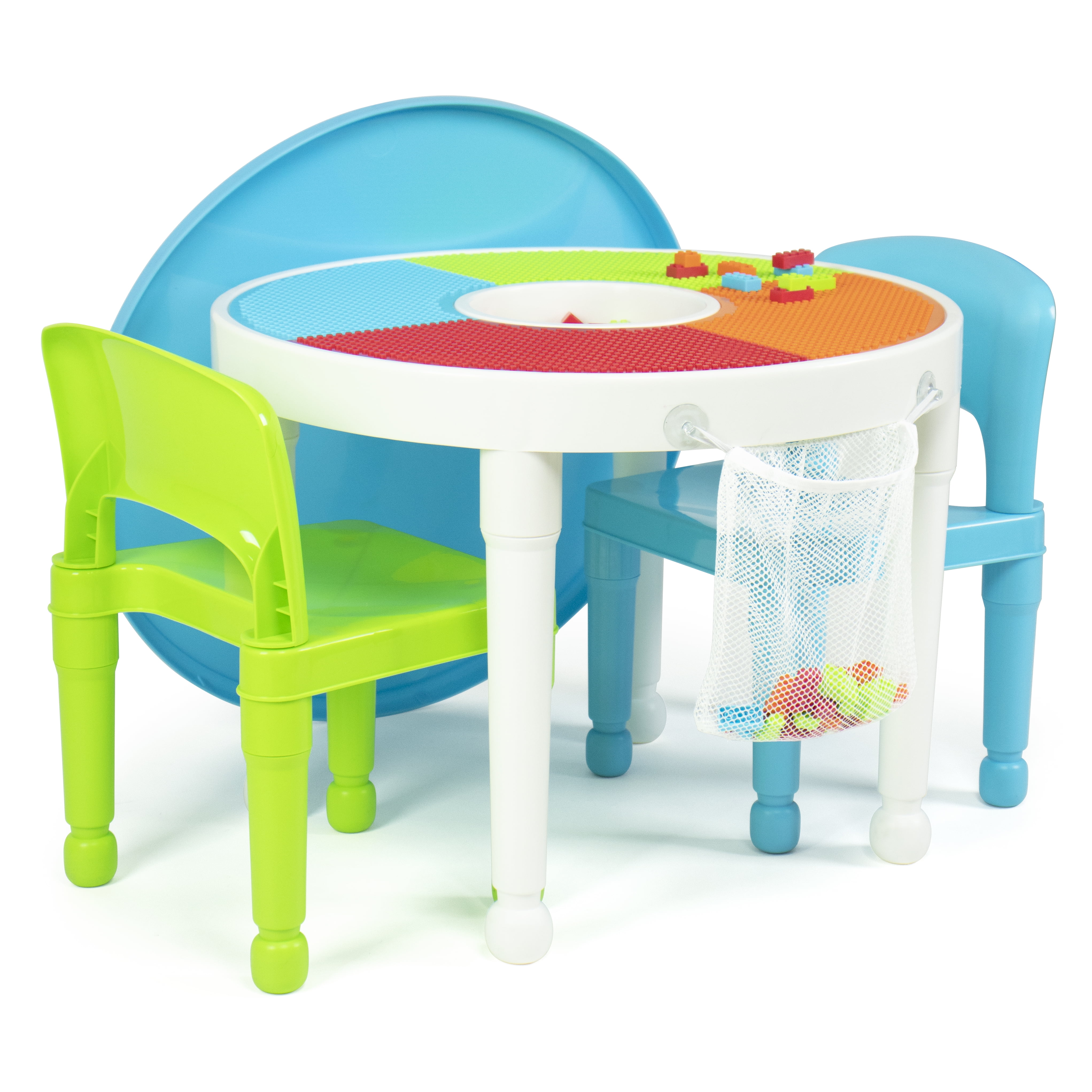 Tot Tutors Kids 2-in-1 Plastic Lego-Compatible Activity Table and 2 Chairs Set