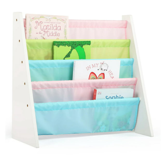 Humble Crew Child Book Rack with Fabric Sling Sleeves, Pastel, 4 Shelves