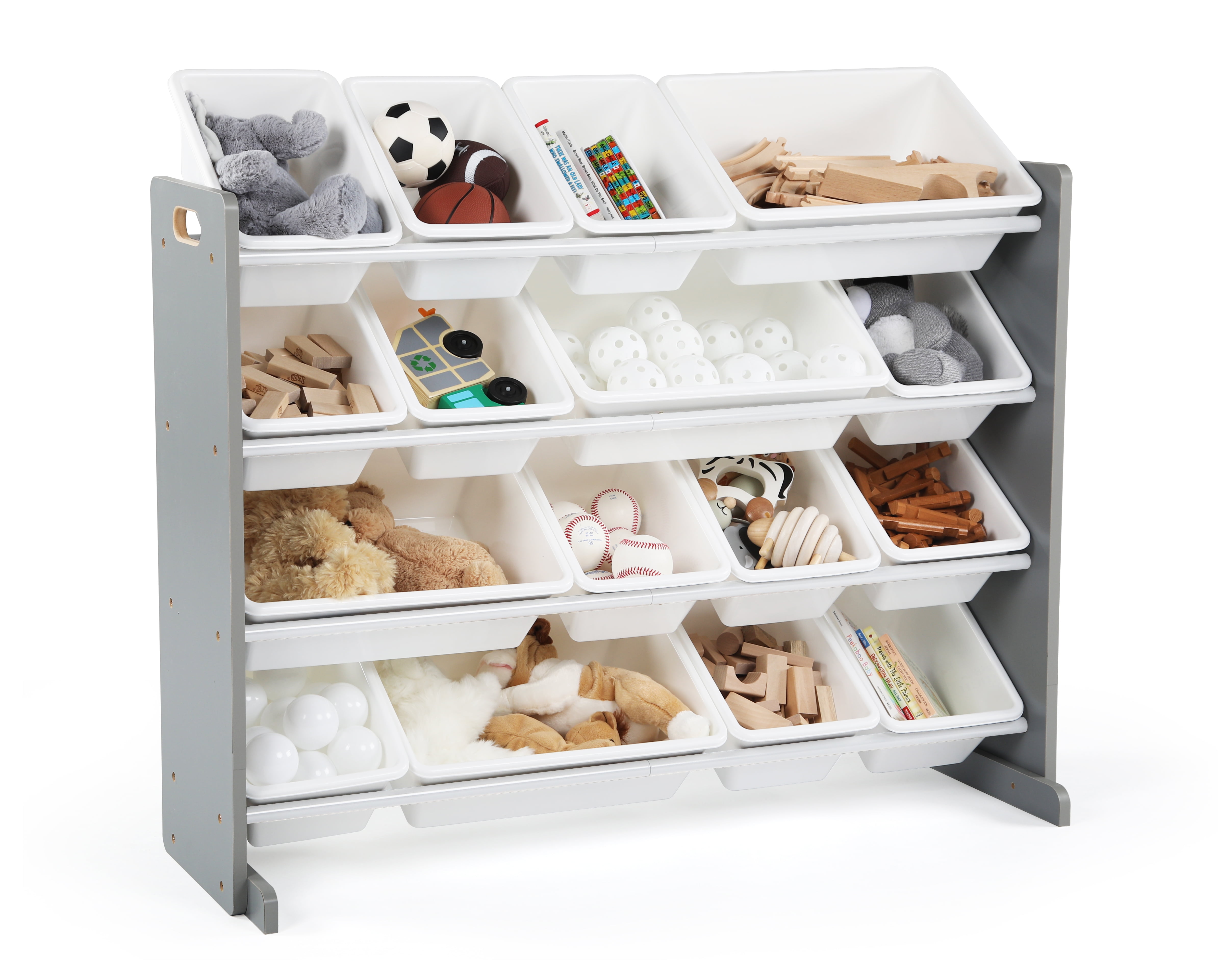 Humble Crew Children Wood and Plastic Organizer Rack with 16 Bins, Gray and  White 
