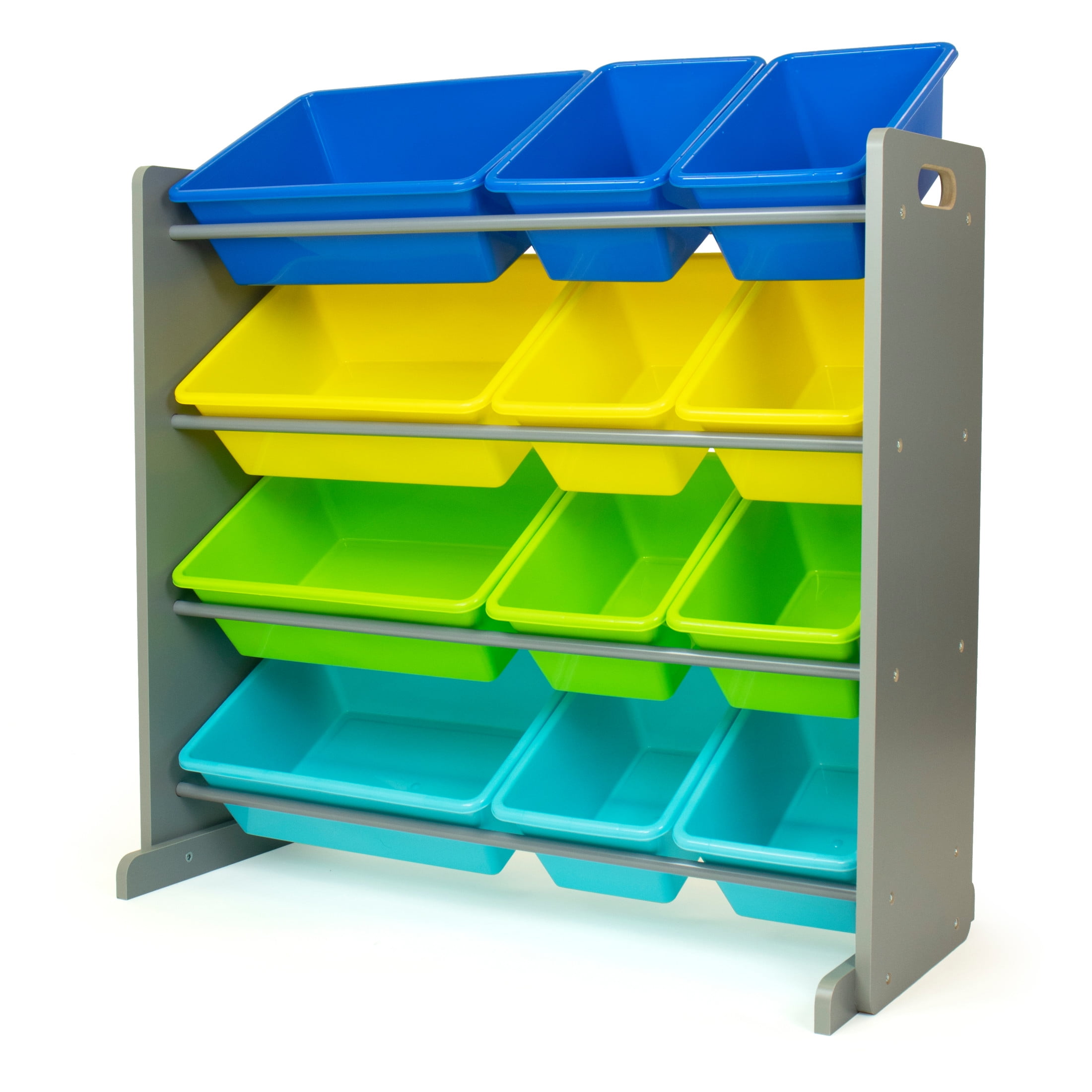 Humble Crew Kids Toy Storage Organizer with 12 Plastic Storage Bins, Grey/Blue/Green/Yellow