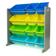 Humble Crew Kids Toy Storage Organizer with 12 Plastic Storage Bins, Grey/Blue/Green/Yellow