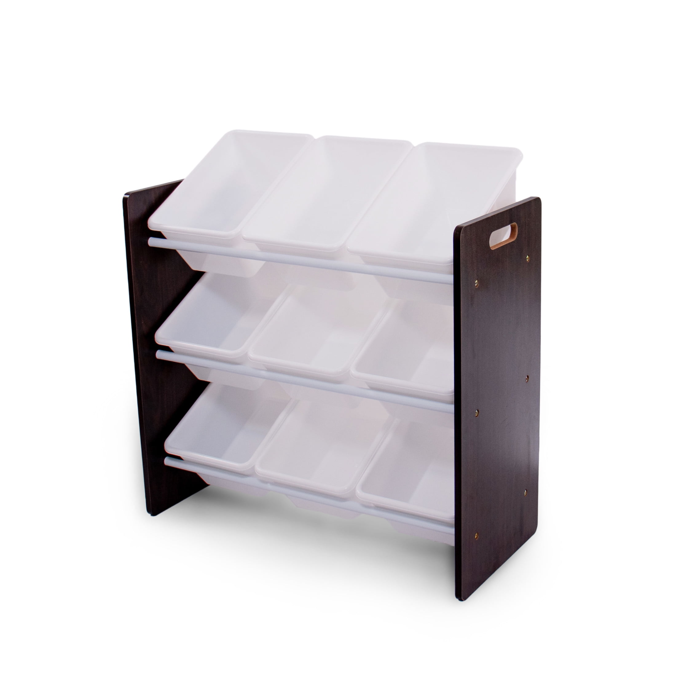 Humble Crew Espresso Toy Storage Organizer with 9 Plastic Storage Bins, Espresso/White