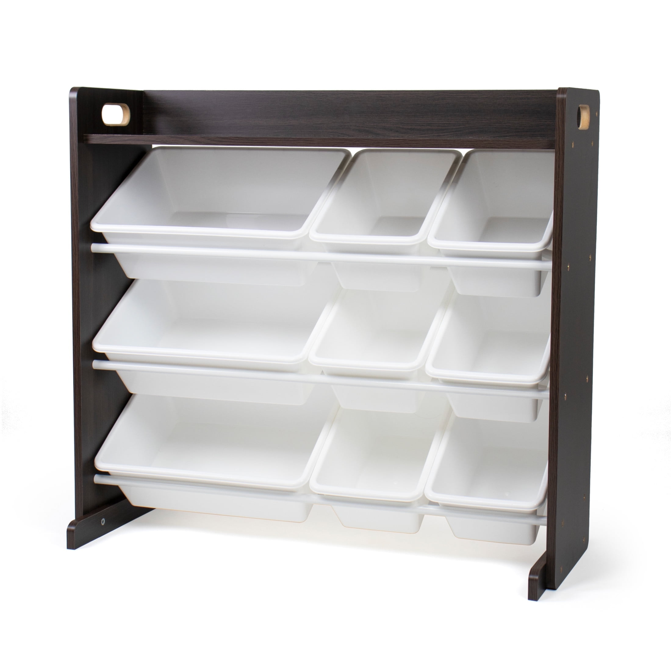 Humble Crew Kids Toy Storage Organizer with Shelf and 9 Plastic Storage Bins, Espresso/White