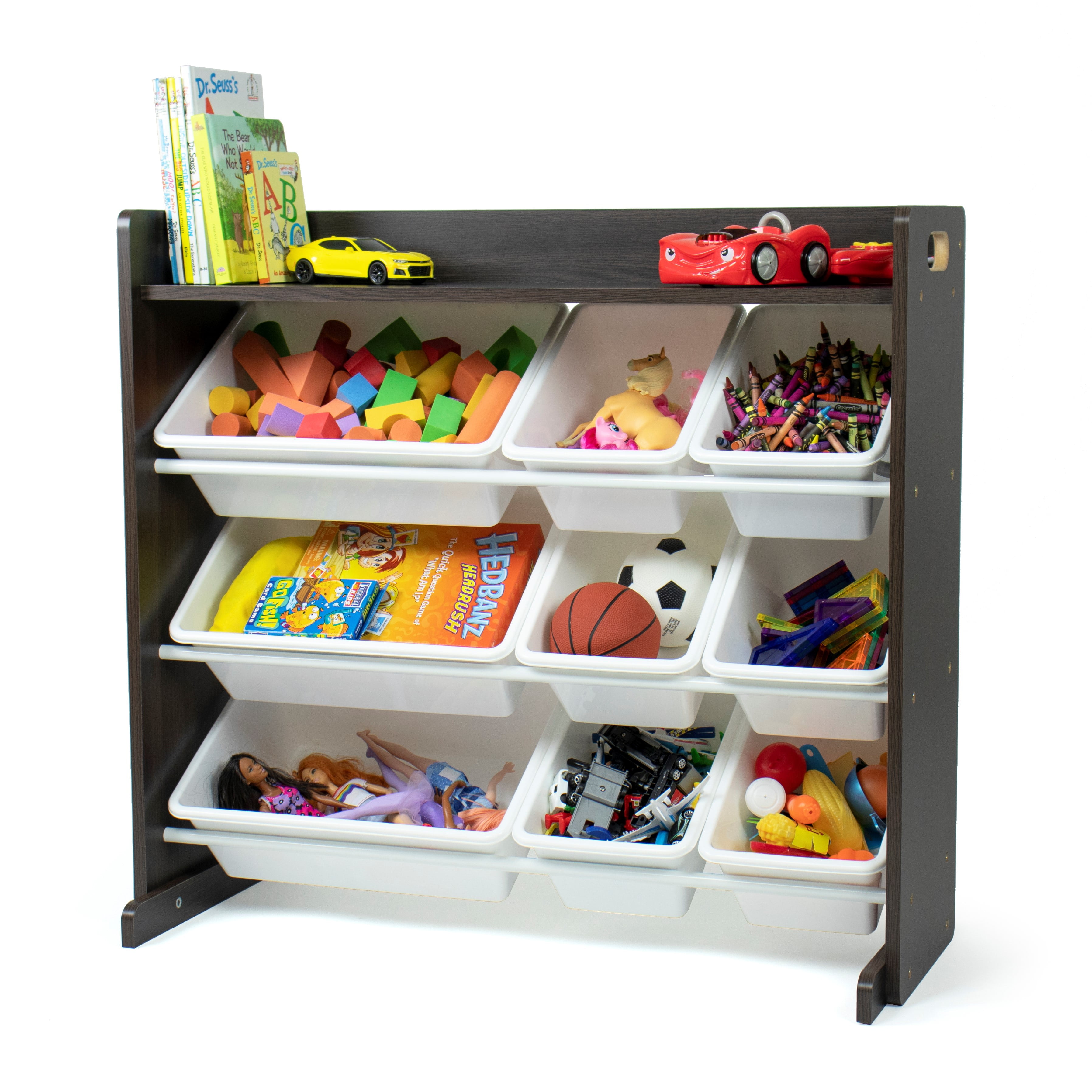 Humble Crew Toy Organizer with Shelf and 9 Storage Bins, Espresso/White