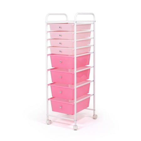 Humble Crew Essentials 8 Drawer Rolling Storage Cart with Wheels, Pink