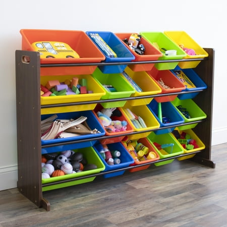 Humble Crew XL Kids Toy Storage Organizer with 20 Plastic Storage Bins, Espresso/Multi Colors